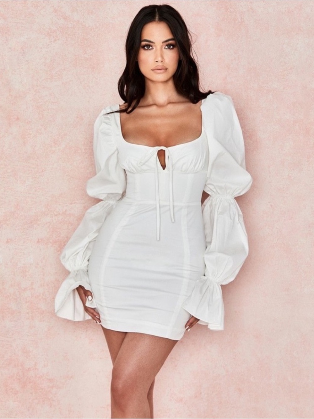 House of CB Elsie White Puff-Sleeve Mini Dress